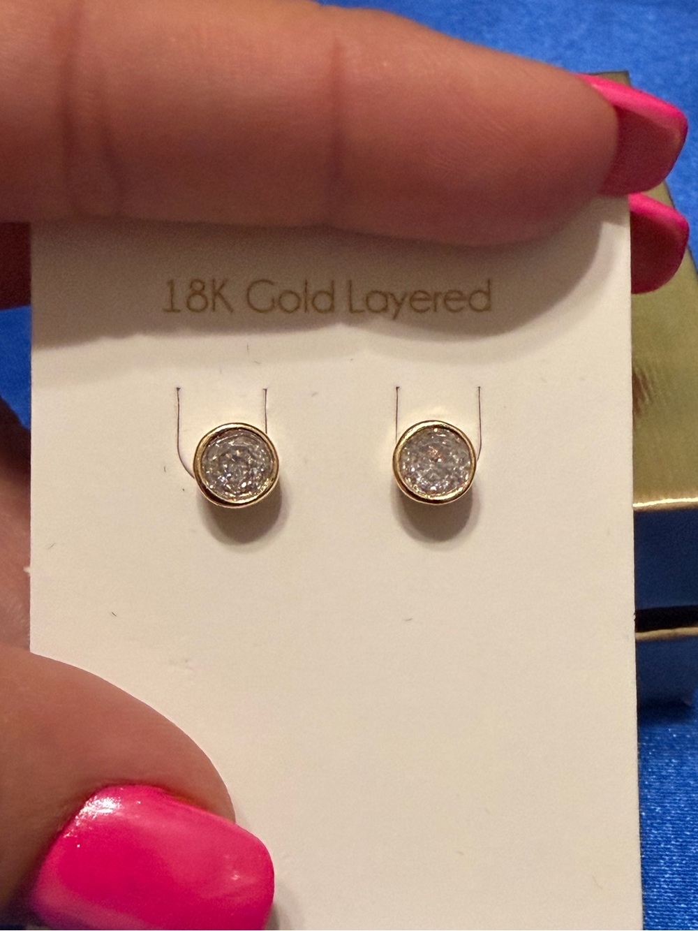 Gold Bezel Set CZ Stud Earrings